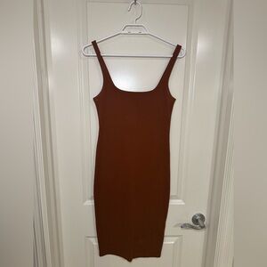 Forever 21 Rust Brown Square-Neck Midi Bodycon Dress